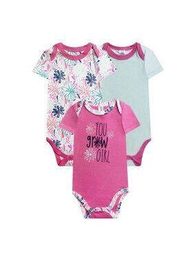 Baby Kiss 3Pk Short Sleeve Bodysuits You Grow Girl Floral Print 3-6 Months Cotto